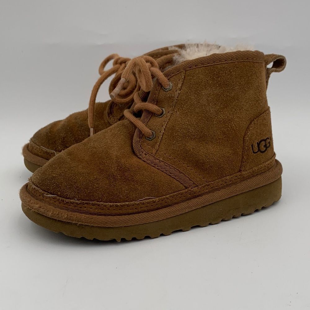 UGG Neumel Lace Up Suede Boots Toddler Size 10 Chestnut - Picture 4 of 10